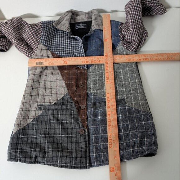 Sacred Threads Patchwork Plaid Jacket Womens Size Small/Medium Gray Fleece Lined - Picture 7 of 9